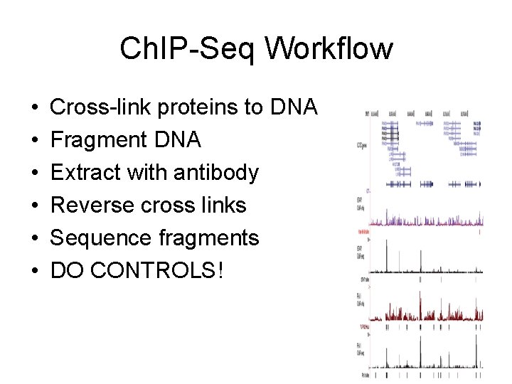 Ch. IP-Seq Workflow • • • Cross-link proteins to DNA Fragment DNA Extract with