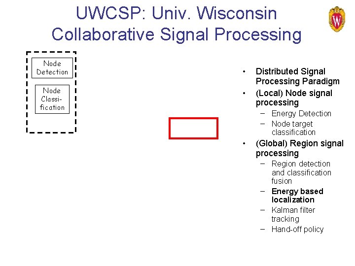 UWCSP: Univ. Wisconsin Collaborative Signal Processing Node Detection Node Classification • • Distributed Signal