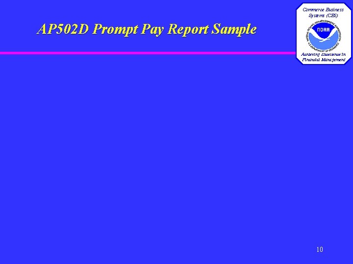 Commerce Business Systems (CBS) AP 502 D Prompt Pay Report Sample Achieving Excellence in