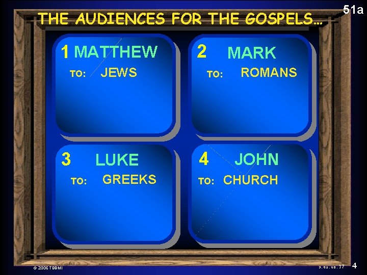 The New Testament THE AUDIENCES FOR Comes Together 1 MATTHEW TO: 3 TO: ©