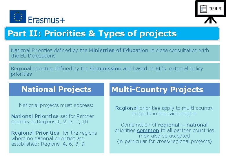 Part II: Priorities & Types of projects National Priorities defined by the Ministries of