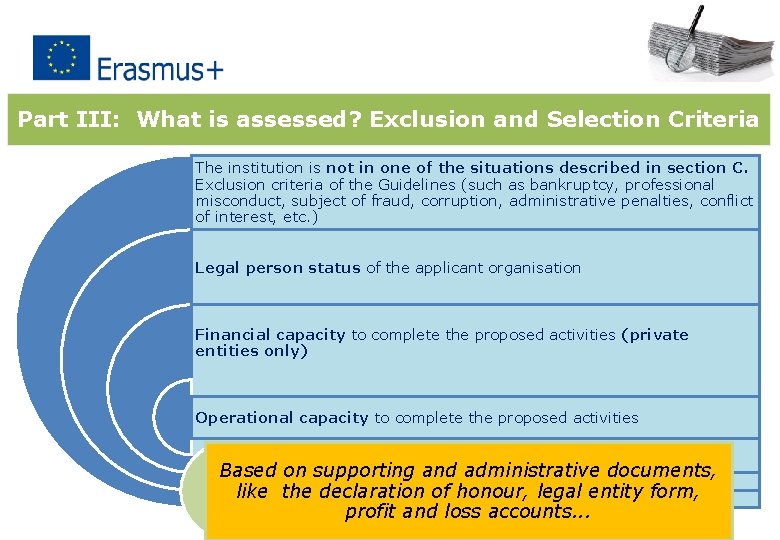 Part III: What is assessed? Exclusion and Selection Criteria The institution is not in