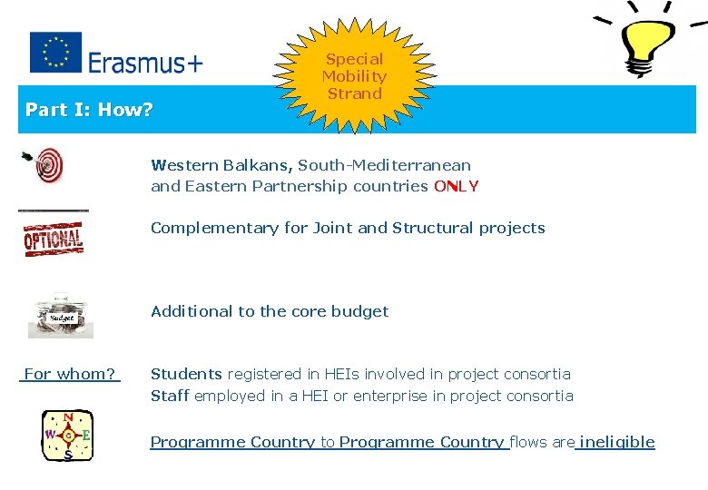 Part I: How? Special Mobility Strand Western Balkans, South-Mediterranean and Eastern Partnership countries ONLY