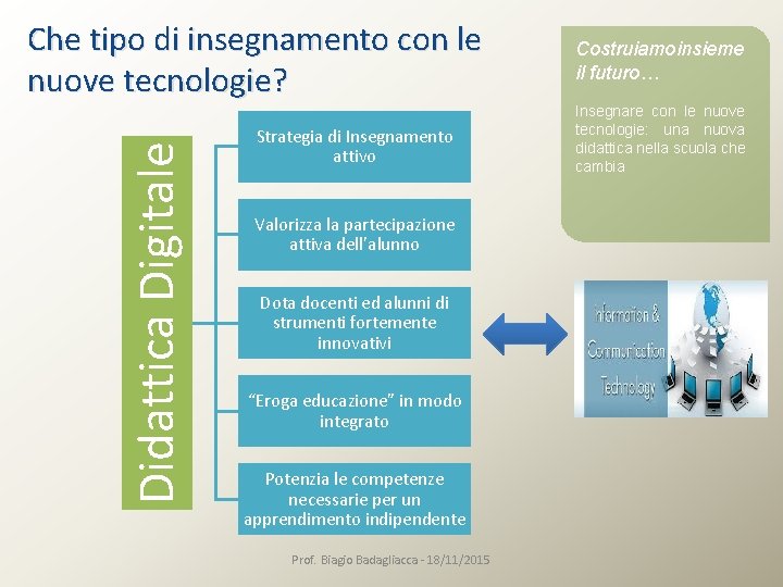 Didattica Digitale Che tipo di insegnamento con le nuove tecnologie? Strategia di Insegnamento attivo