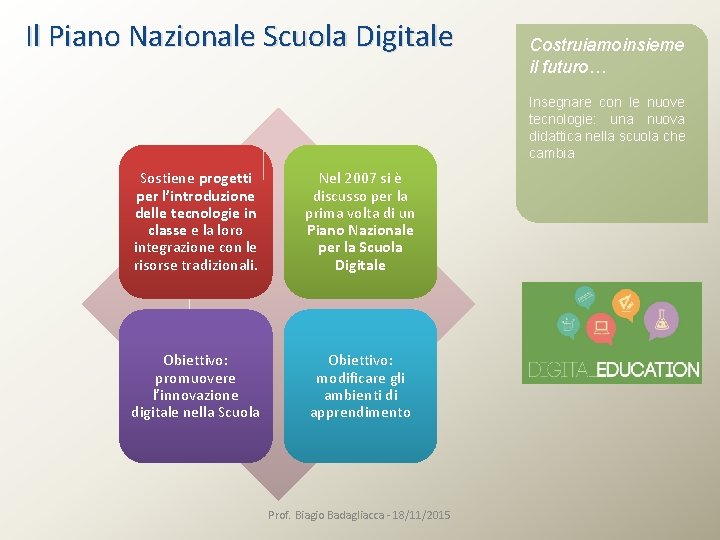 Il Piano Nazionale Scuola Digitale Costruiamo insieme il futuro… Insegnare con le nuove tecnologie: