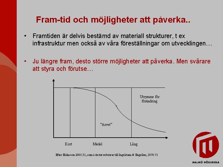 Fram-tid och möjligheter att påverka. . • Framtiden är delvis bestämd av materiall strukturer,