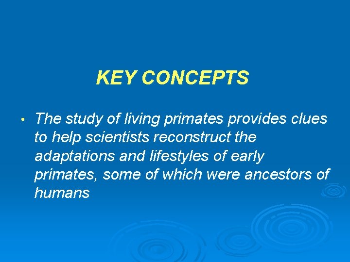 KEY CONCEPTS • The study of living primates provides clues to help scientists reconstruct