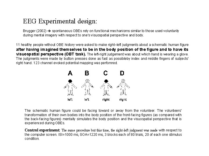 EEG Experimental design: Brugger (2002) spontaneous OBEs rely on functional mechanisms similar to those