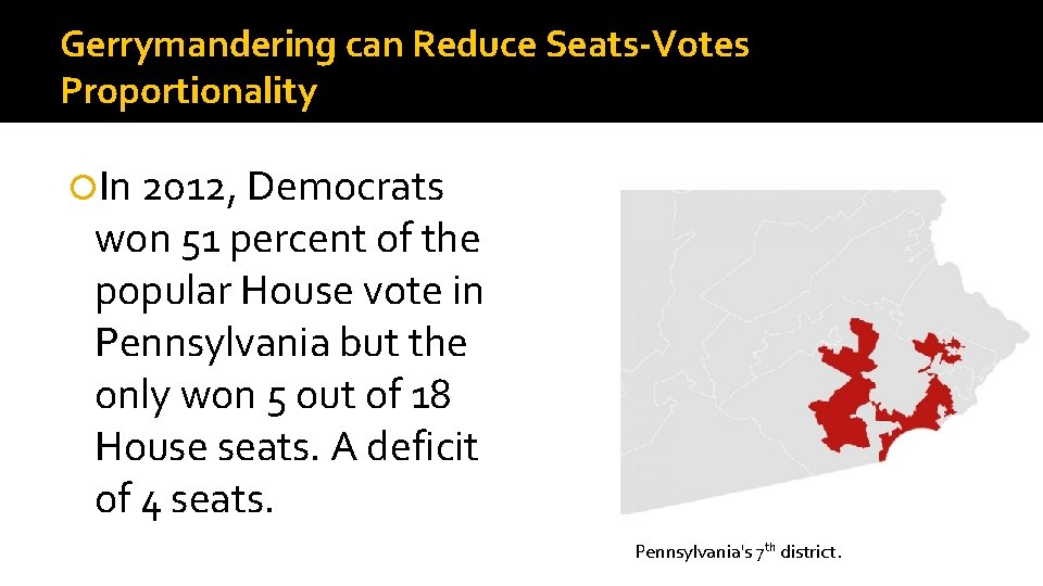 Gerrymandering can Reduce Seats-Votes Proportionality In 2012, Democrats won 51 percent of the popular