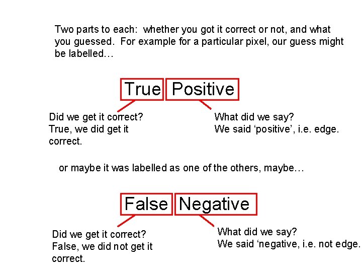 Two parts to each: whether you got it correct or not, and what you