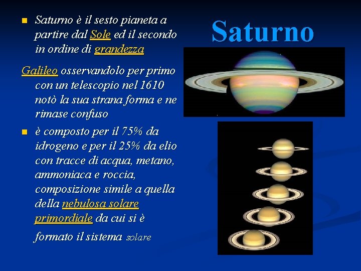 n Saturno è il sesto pianeta a partire dal Sole ed il secondo in