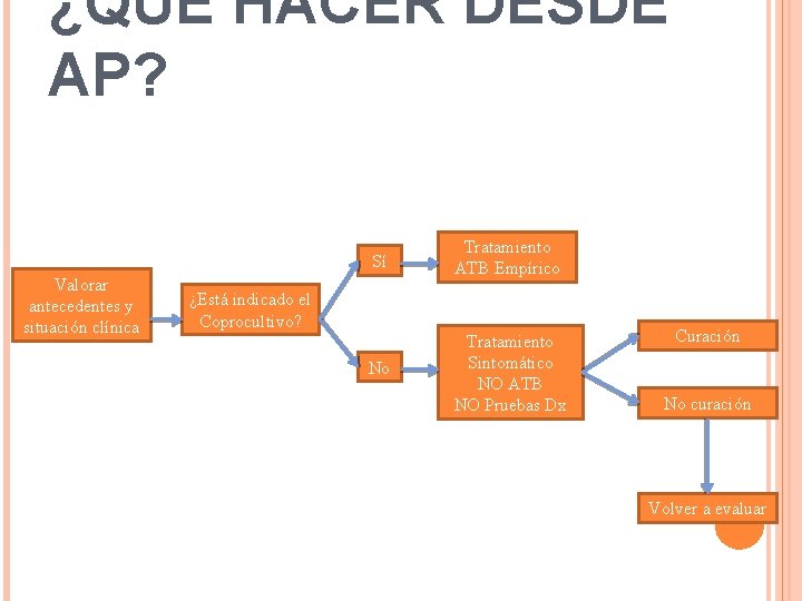 ¿QUÉ HACER DESDE AP? Valorar antecedentes y situación clínica Sí Tratamiento ATB Empírico No