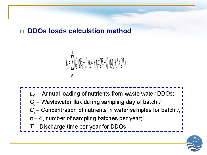 q DDOs loads calculation method LD Annual loading of nutrients from waste water DDOs;