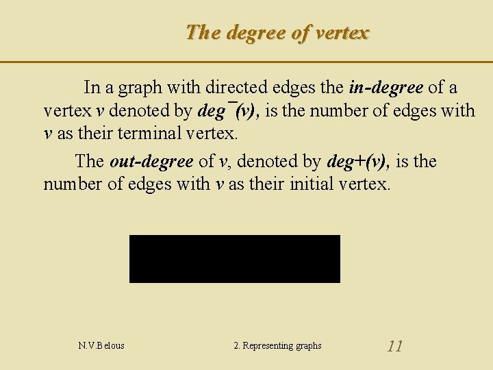 The degree of vertex In a graph with directed edges the in-degree of a