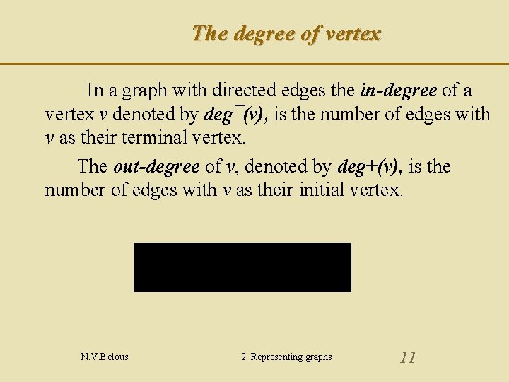 The degree of vertex In a graph with directed edges the in-degree of a The degree of vertex In a graph with directed edges the in-degree of a