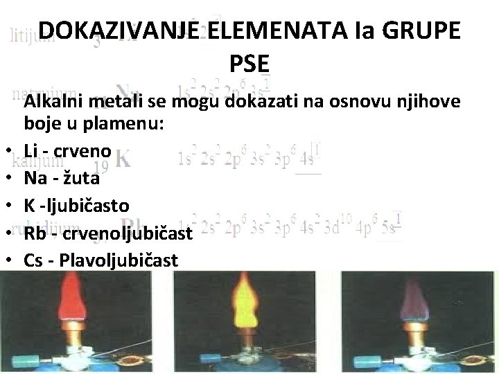 DOKAZIVANJE ELEMENATA Ia GRUPE PSE • • • Alkalni metali se mogu dokazati na