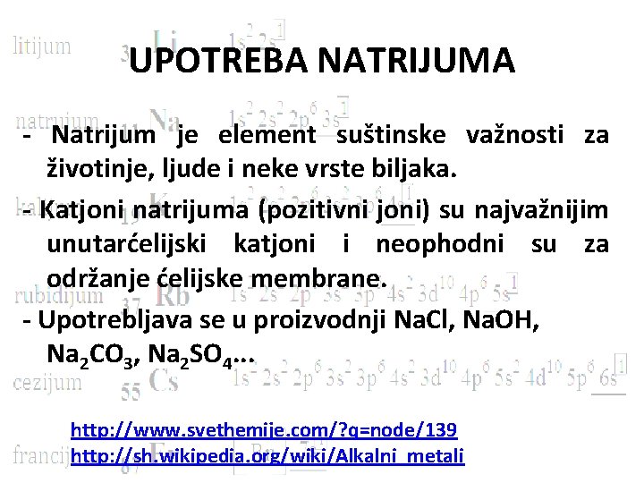 UPOTREBA NATRIJUMA - Natrijum je element suštinske važnosti za životinje, ljude i neke vrste