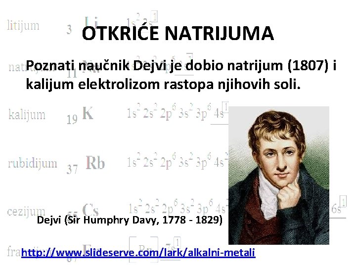 OTKRIĆE NATRIJUMA Poznati naučnik Dejvi je dobio natrijum (1807) i kalijum elektrolizom rastopa njihovih