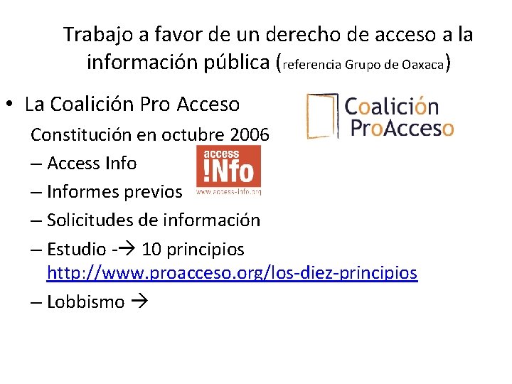 Trabajo a favor de un derecho de acceso a la información pública (referencia Grupo