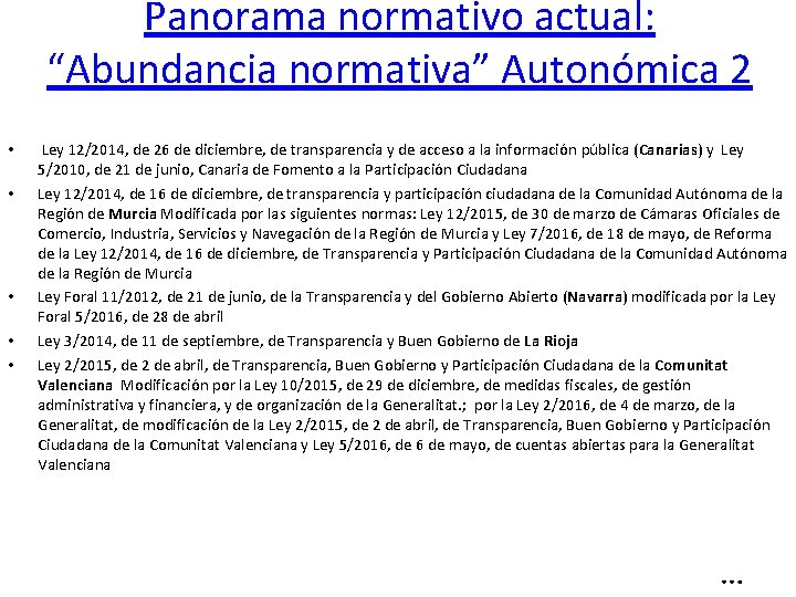 Panorama normativo actual: “Abundancia normativa” Autonómica 2 • • • Ley 12/2014, de 26