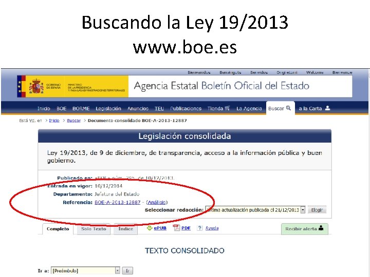 Buscando la Ley 19/2013 www. boe. es 