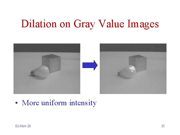 Dilation on Gray Value Images • More uniform intensity 02 -Nov-20 35 