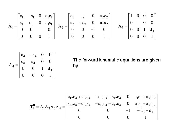 The forward kinematic equations are given by 