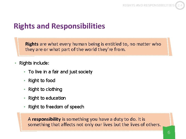RIGHTS AND RESPONSIBILITIES Rights and Responsibilities Rights are what every human being is entitled