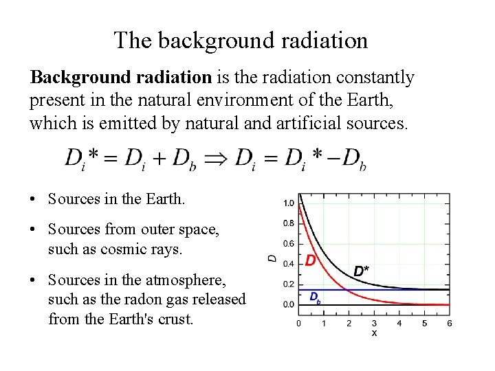 The background radiation Background radiation is the radiation constantly present in the natural environment