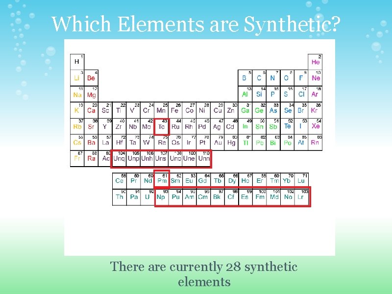 Which Elements are Synthetic? There are currently 28 synthetic elements 