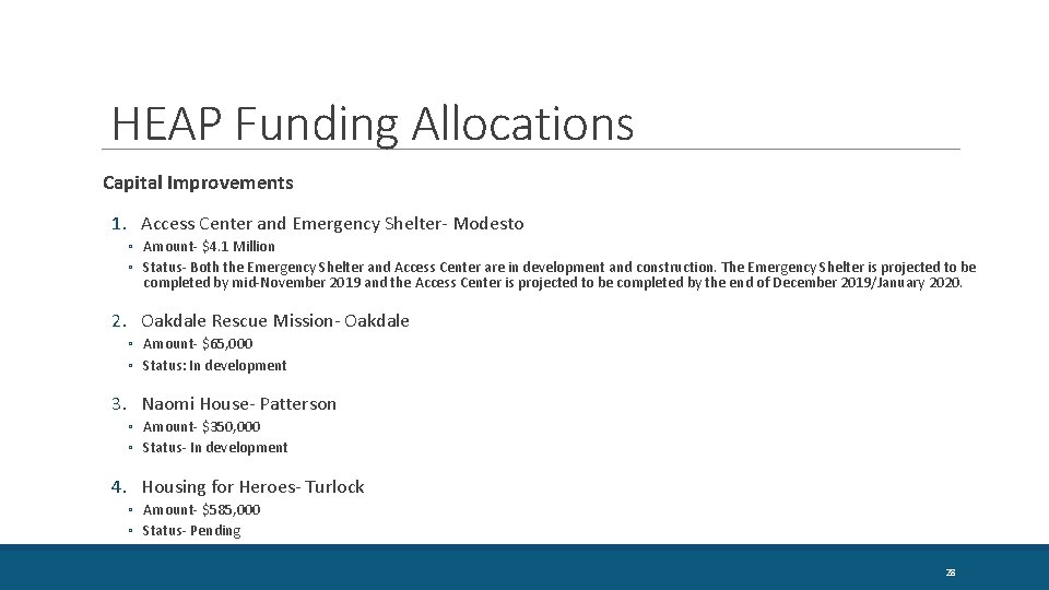 HEAP Funding Allocations Capital Improvements 1. Access Center and Emergency Shelter- Modesto ◦ Amount-