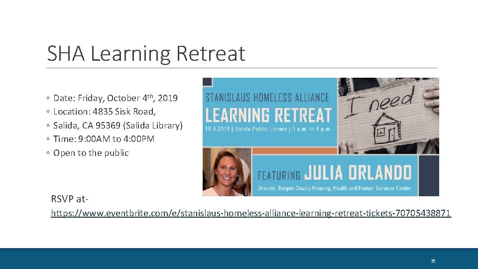 SHA Learning Retreat ◦ ◦ ◦ Date: Friday, October 4 th, 2019 Location: 4835