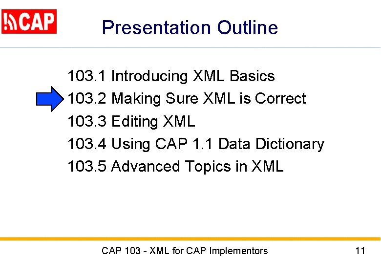 Presentation Outline 103. 1 103. 2 103. 3 103. 4 103. 5 Introducing XML