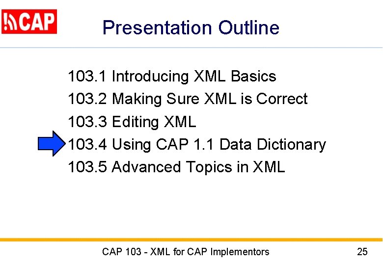 Presentation Outline 103. 1 103. 2 103. 3 103. 4 103. 5 Introducing XML