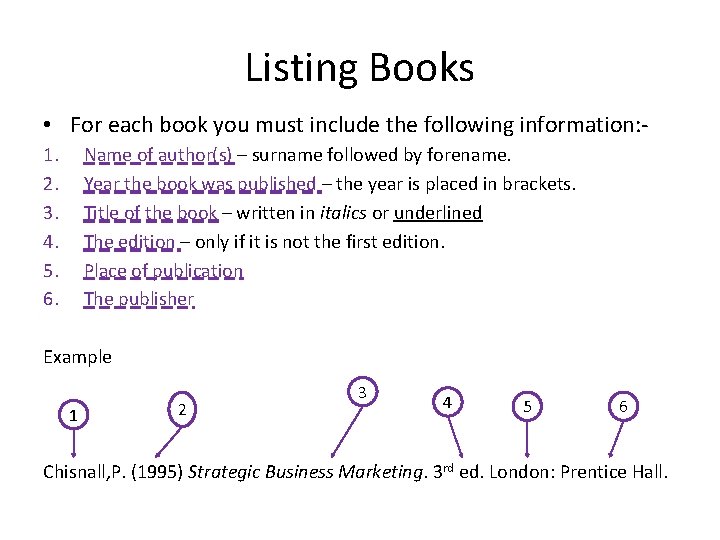 Listing Books • For each book you must include the following information: 1. 2.