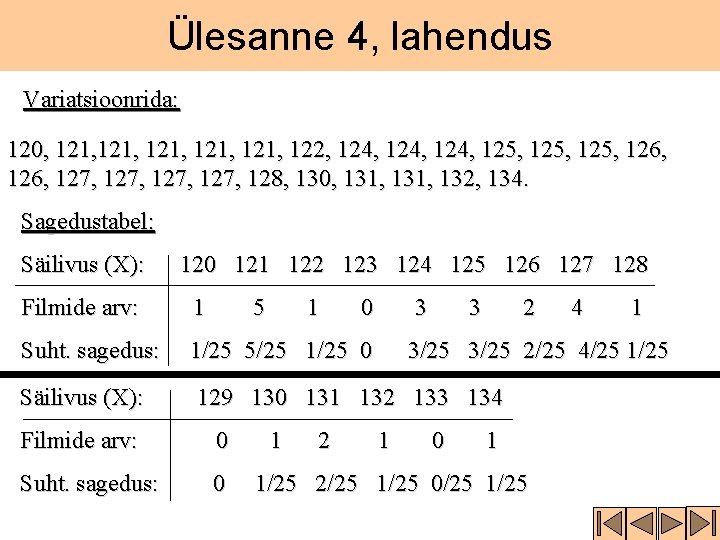 Ülesanne 4, lahendus Variatsioonrida: 120, 121, 121, 122, 124, 125, 126, 127, 128, 130,