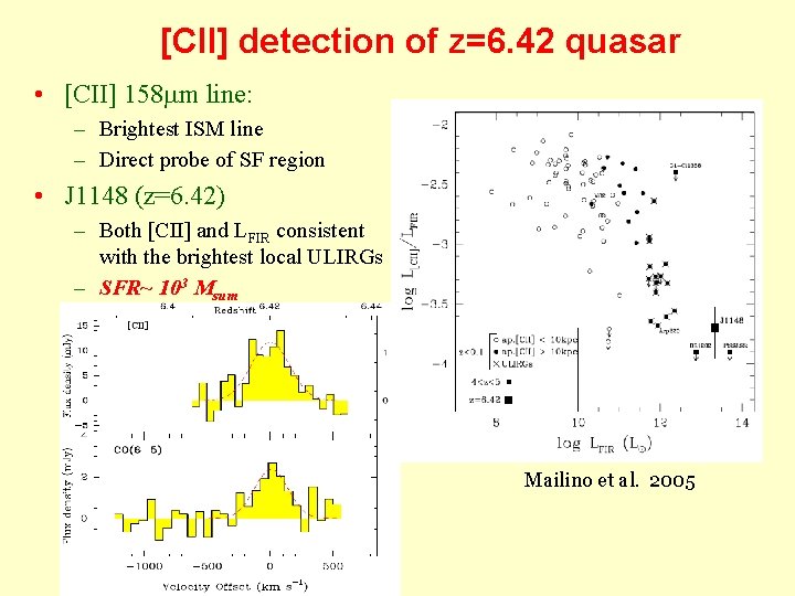 [CII] detection of z=6. 42 quasar • [CII] 158 m line: – Brightest ISM