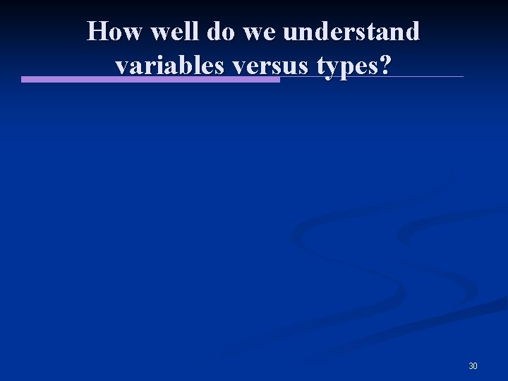 How well do we understand variables versus types? 30 