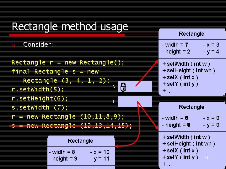 Rectangle method usage o Consider: Rectangle - width = 1 7 - height =