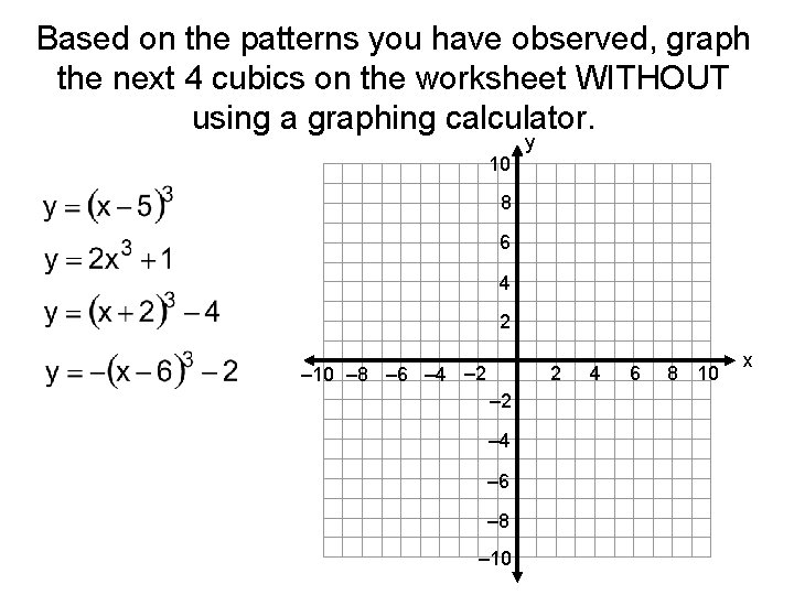 Based on the patterns you have observed, graph the next 4 cubics on the