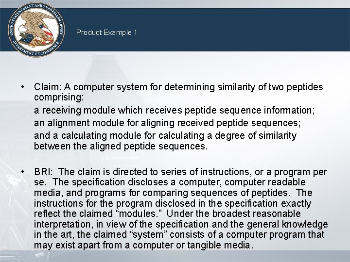 Product Example 1 • Claim: A computer system for determining similarity of two peptides