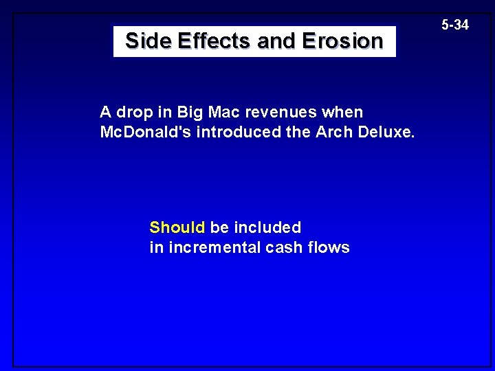 Side Effects and Erosion A drop in Big Mac revenues when Mc. Donald's introduced