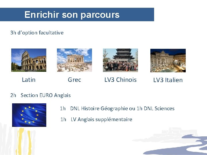 Enrichir son parcours 3 h d’option facultative Latin Grec LV 3 Chinois LV 3