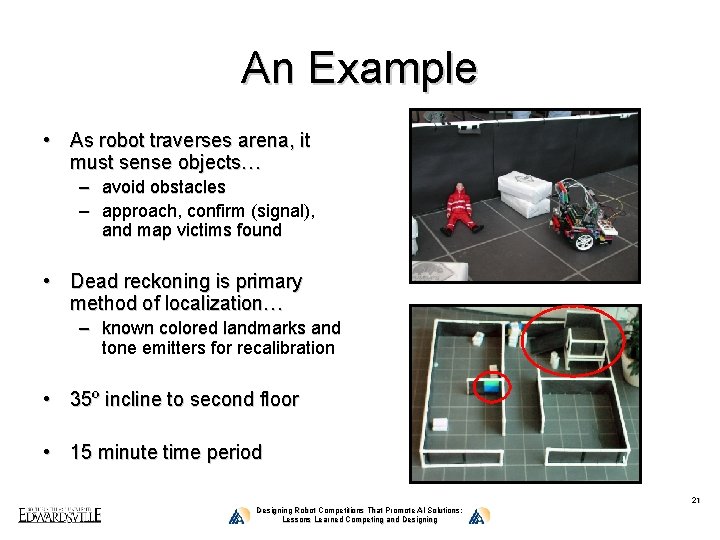 An Example • As robot traverses arena, it must sense objects… – avoid obstacles