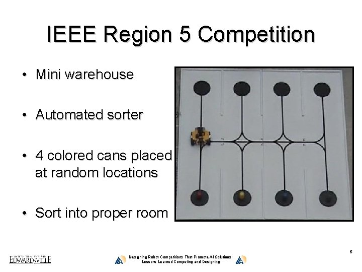 IEEE Region 5 Competition • Mini warehouse • Automated sorter • 4 colored cans