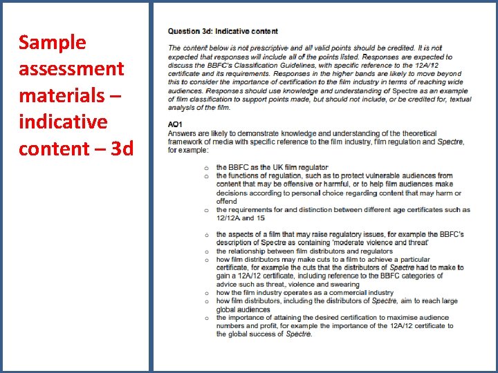 Sample assessment materials – indicative content – 3 d 