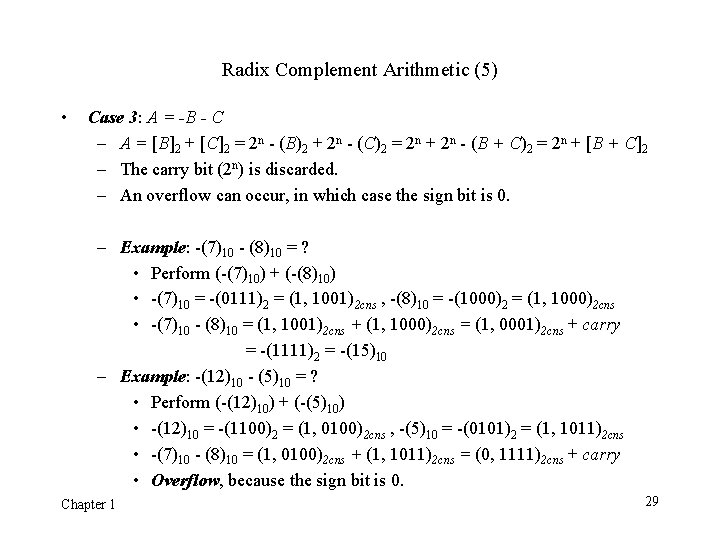 Radix Complement Arithmetic (5) • Case 3: A = -B - C – A Radix Complement Arithmetic (5) • Case 3: A = -B - C – A