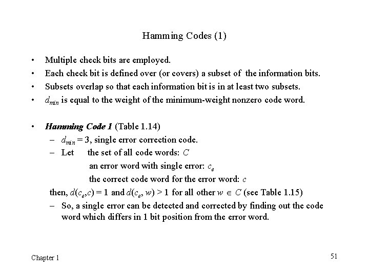 Hamming Codes (1) • • Multiple check bits are employed. Each check bit is Hamming Codes (1) • • Multiple check bits are employed. Each check bit is