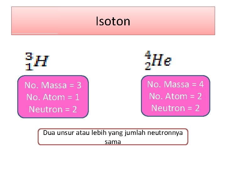 Isoton No. Massa = 3 No. Atom = 1 Neutron = 2 No. Massa