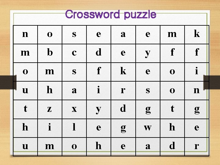 Crossword puzzle n o s e a e m k m b c d